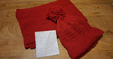 De rode schoenen, sjaal en muts